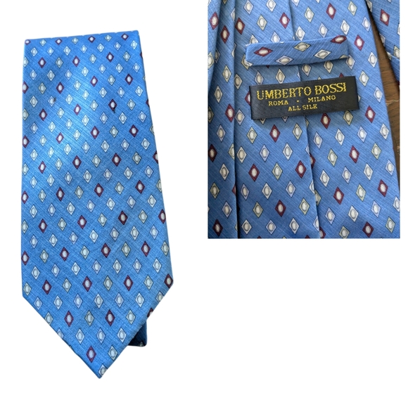 Umberto Bossi Other - VTG Umberto Bossi Light Blue Silk Men's Tie with Geometric Diamond Pattern
